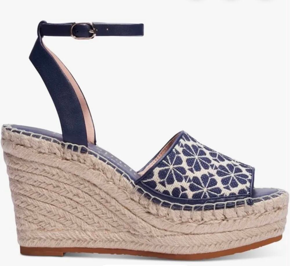 Kate Spade Fab Spade Flower Jacquard Espadrille Wedge Sandals 9.5M Box Mint Cond